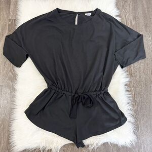 Eberjey Womens Teddy Romper Size Large Black Long Sleeve Pajama PJ Loungewear